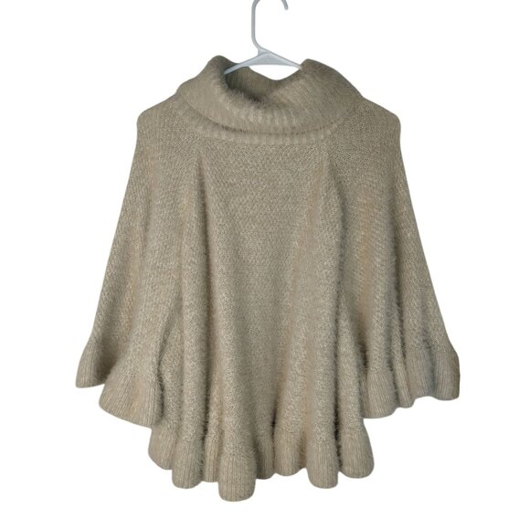 Anthropologie Beige Fluffy Knit Poncho With Turtleneck - Picture 6 of 7